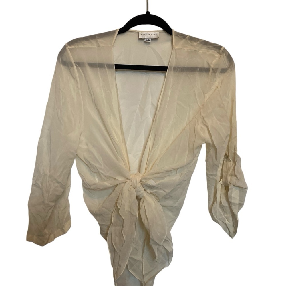 FREDA’S 100% Silk Cream Tie-Front Blouse